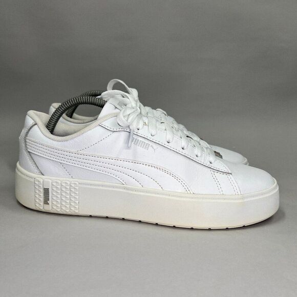 Puma Women's Size 10 Smash Platform v2 White Leather Sneakers - Picture 1 of 11